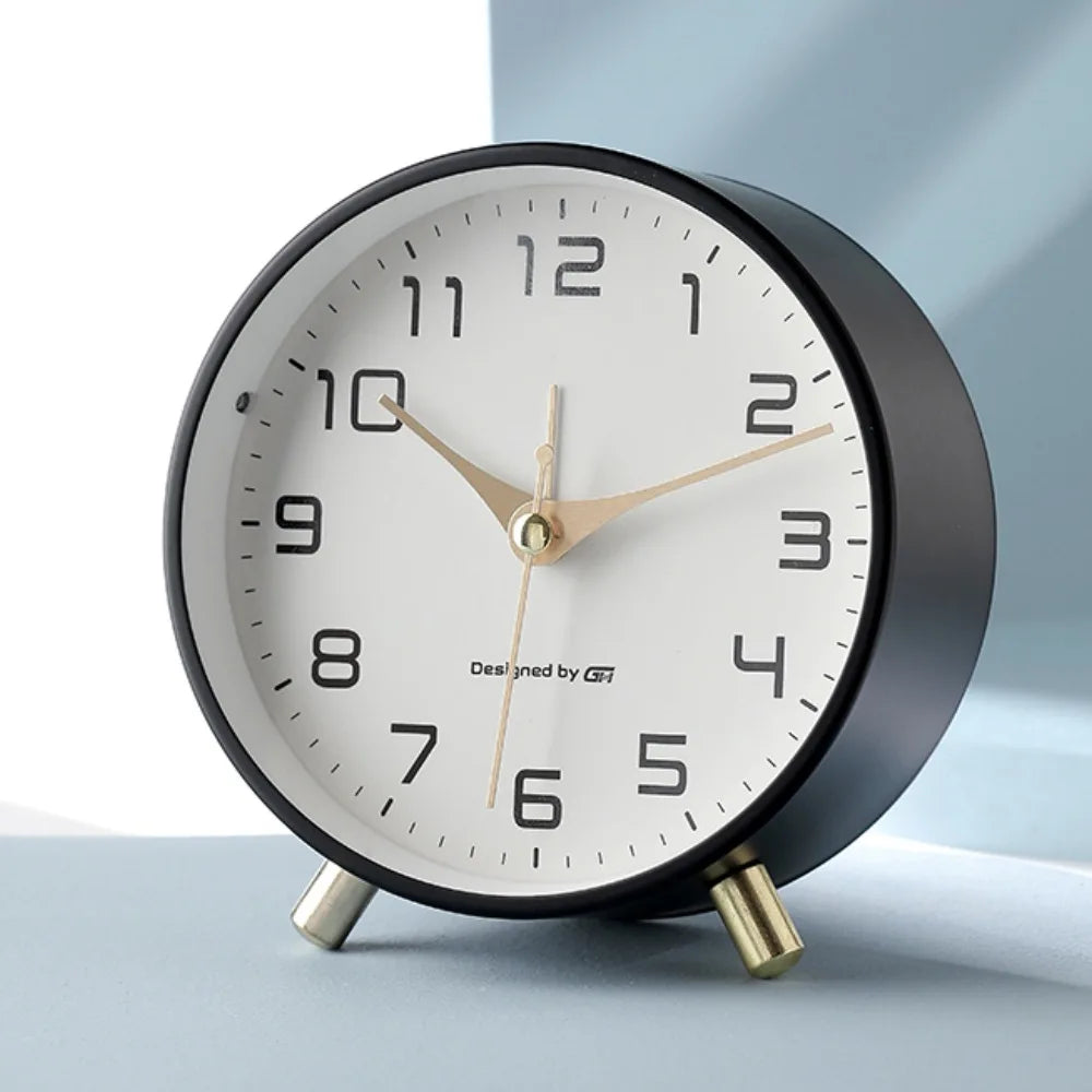 Scandinavian Metal and Glass Table Clock – Silent Seconds, Compact Design