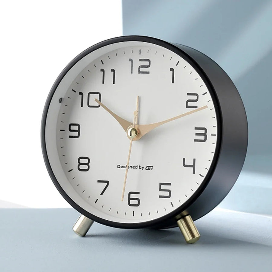 Scandinavian Metal and Glass Table Clock – Silent Seconds, Compact Design