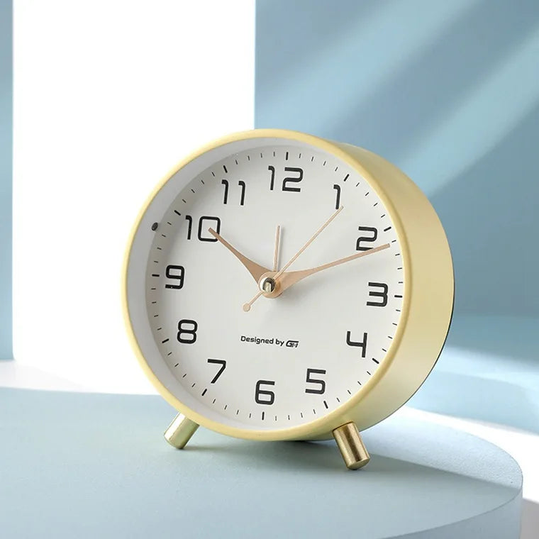 Scandinavian Metal and Glass Table Clock – Silent Seconds, Compact Design