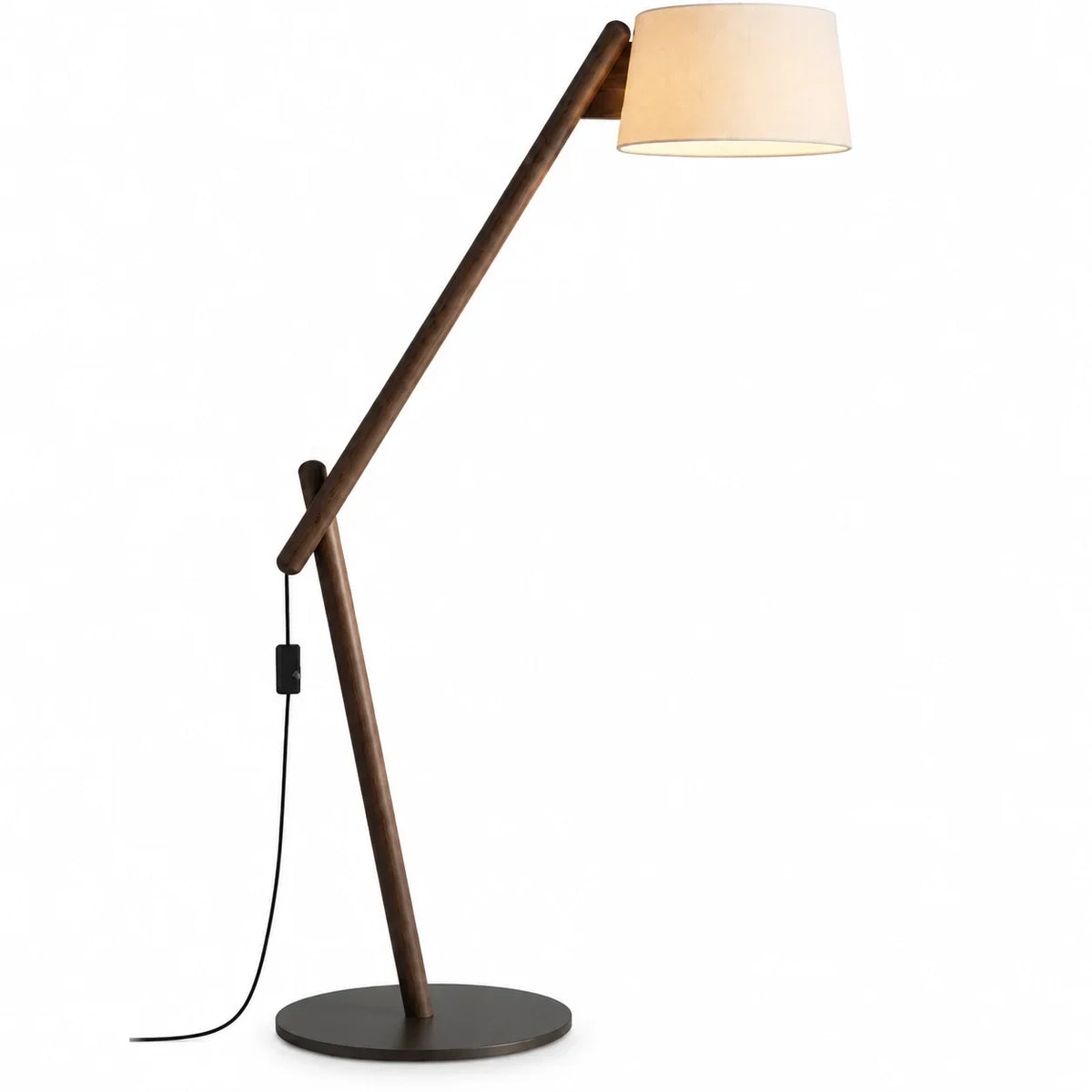 Scandinavian Wood Floor Lamp with Fabric Shade and Angled Frame
