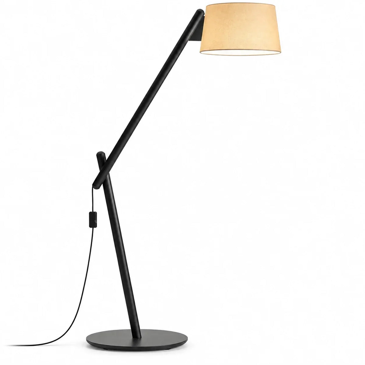 Scandinavian Wood Floor Lamp with Fabric Shade and Angled Frame