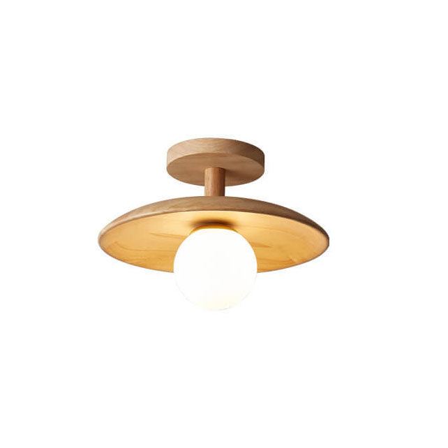 Scandinavian Wood Ceiling Light – Round Design with Opal Glass Globe