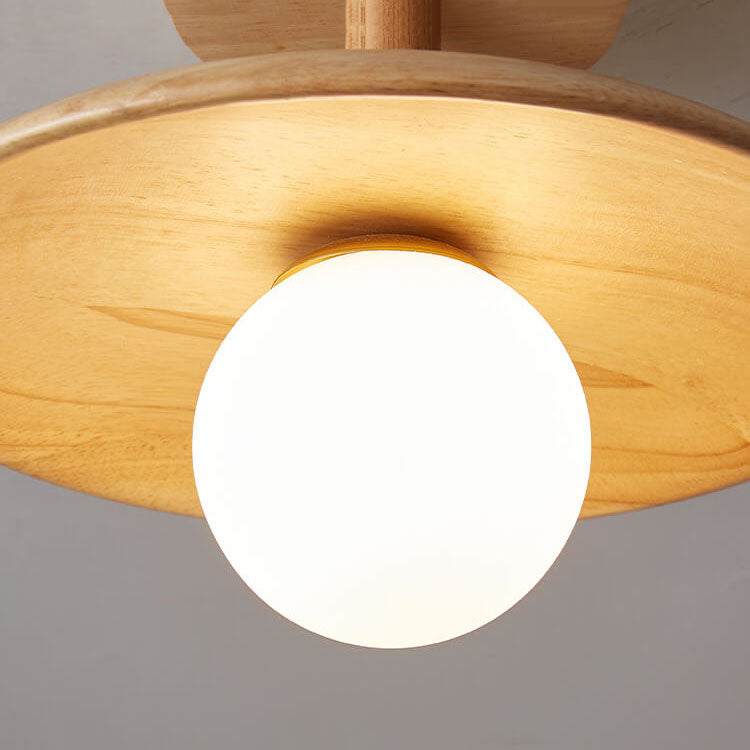 Scandinavian Wood Ceiling Light – Round Design with Opal Glass Globe