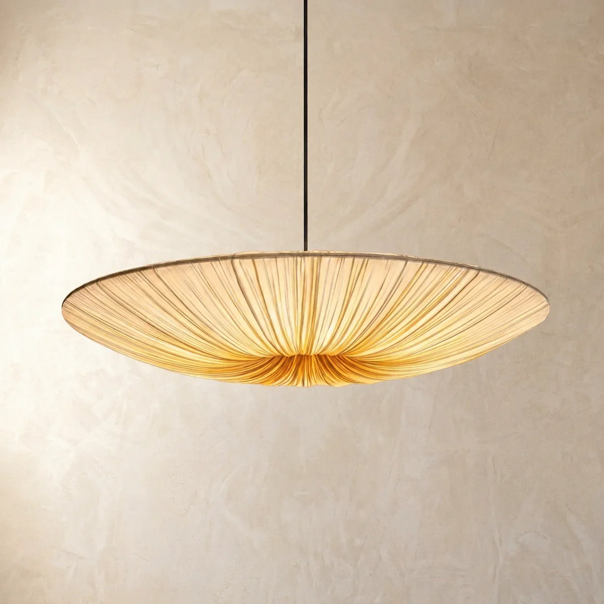 Disc-Shaped Japanese Fabric Pendant Light