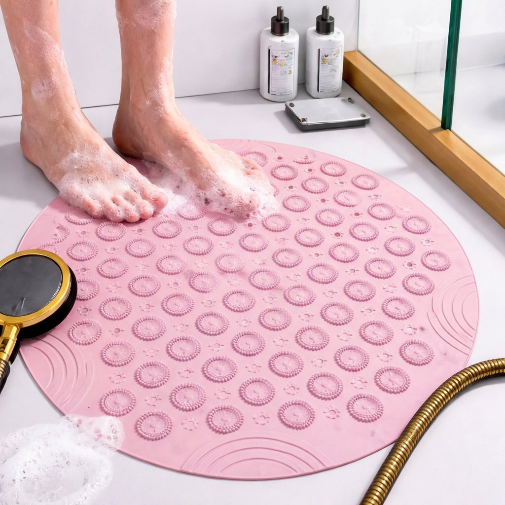 Non-Slip Round Antibacterial PVC Shower Mat with Drain Holes