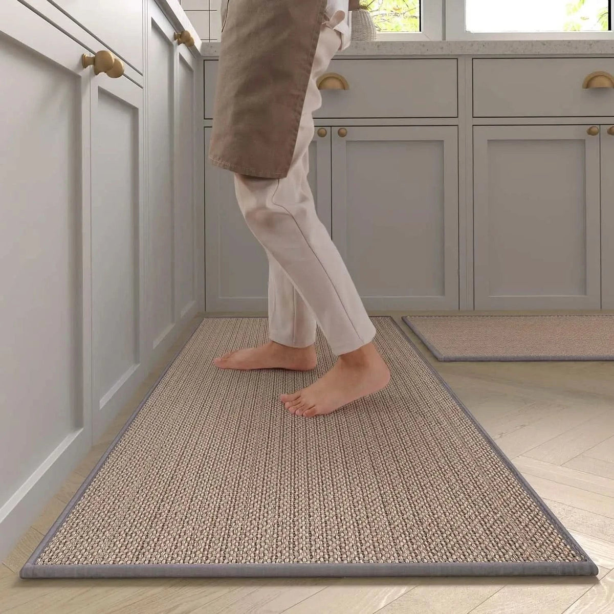 Non-Slip Washable Faux Sisal Kitchen Rug with Soft Surface
