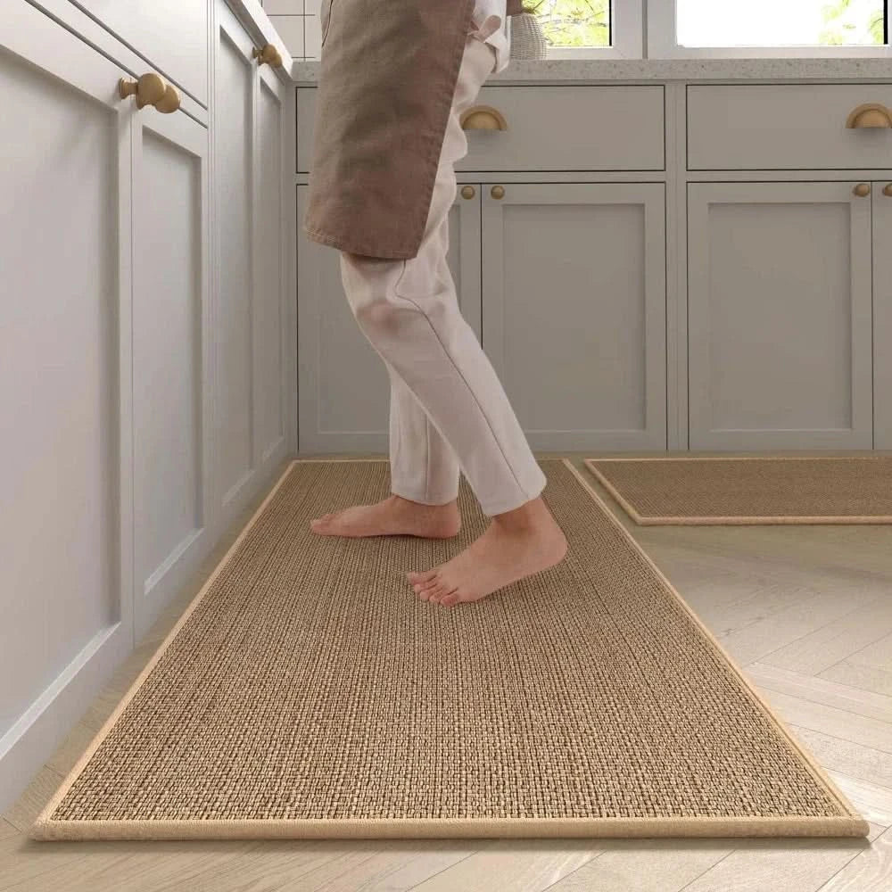Non-Slip Washable Faux Sisal Kitchen Rug with Soft Surface