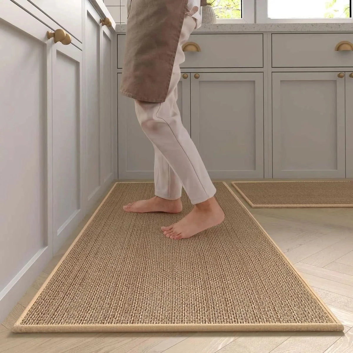 Non-Slip Washable Faux Sisal Kitchen Rug with Soft Surface