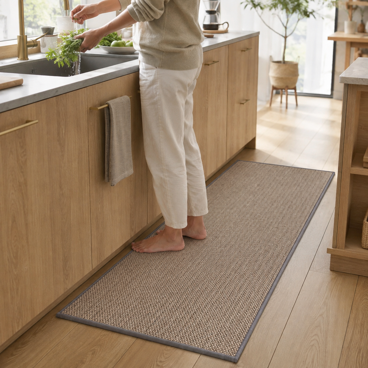Non-Slip Washable Faux Sisal Kitchen Rug with Soft Surface