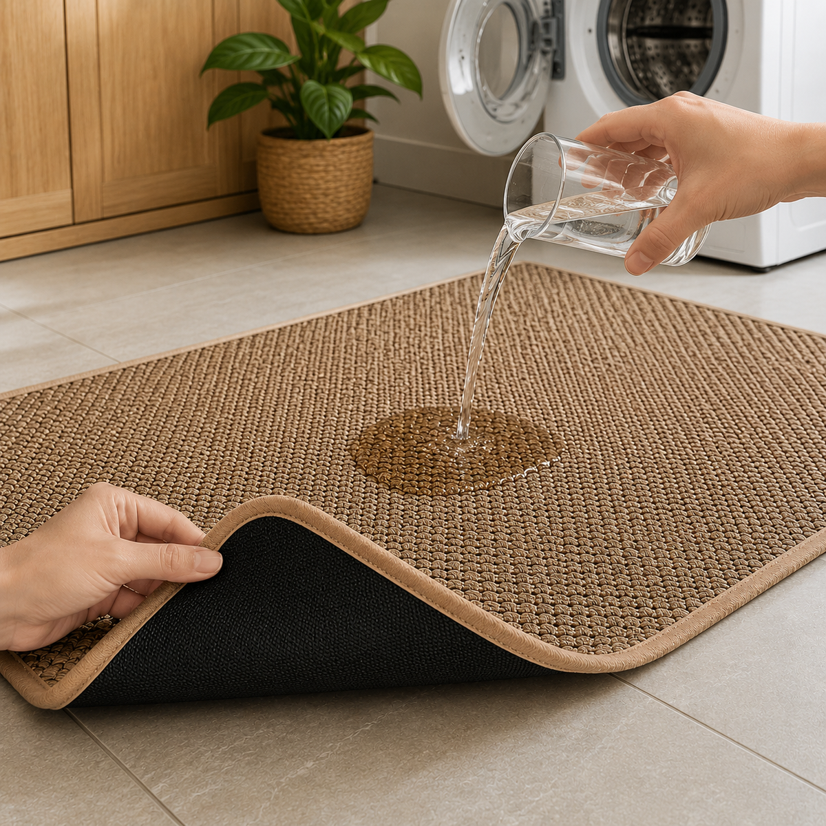 Non-Slip Washable Faux Sisal Kitchen Rug with Soft Surface