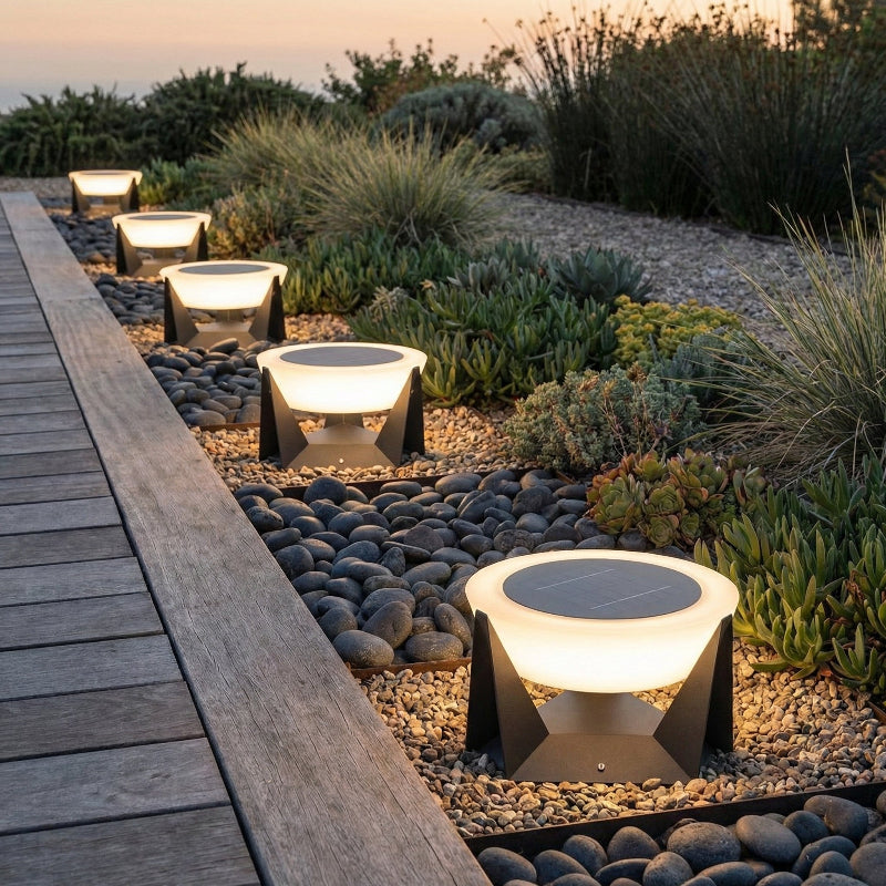 Solar Garden Light – Floating Disc with Architectural Design