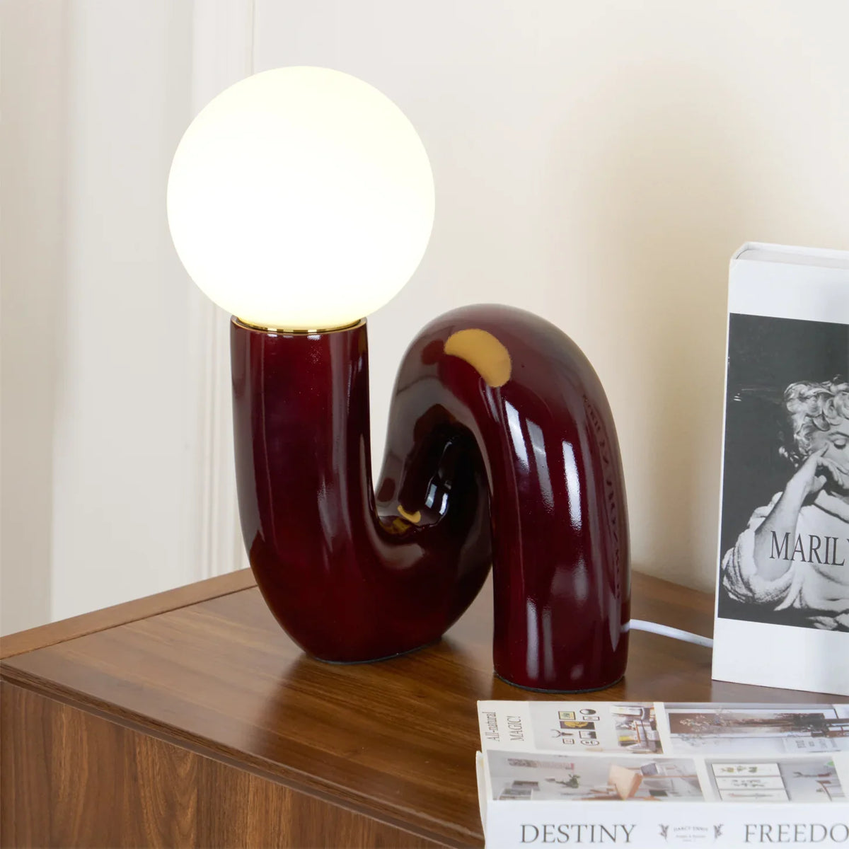 Spiral Glass Table Lamp with Colored Glass Shade