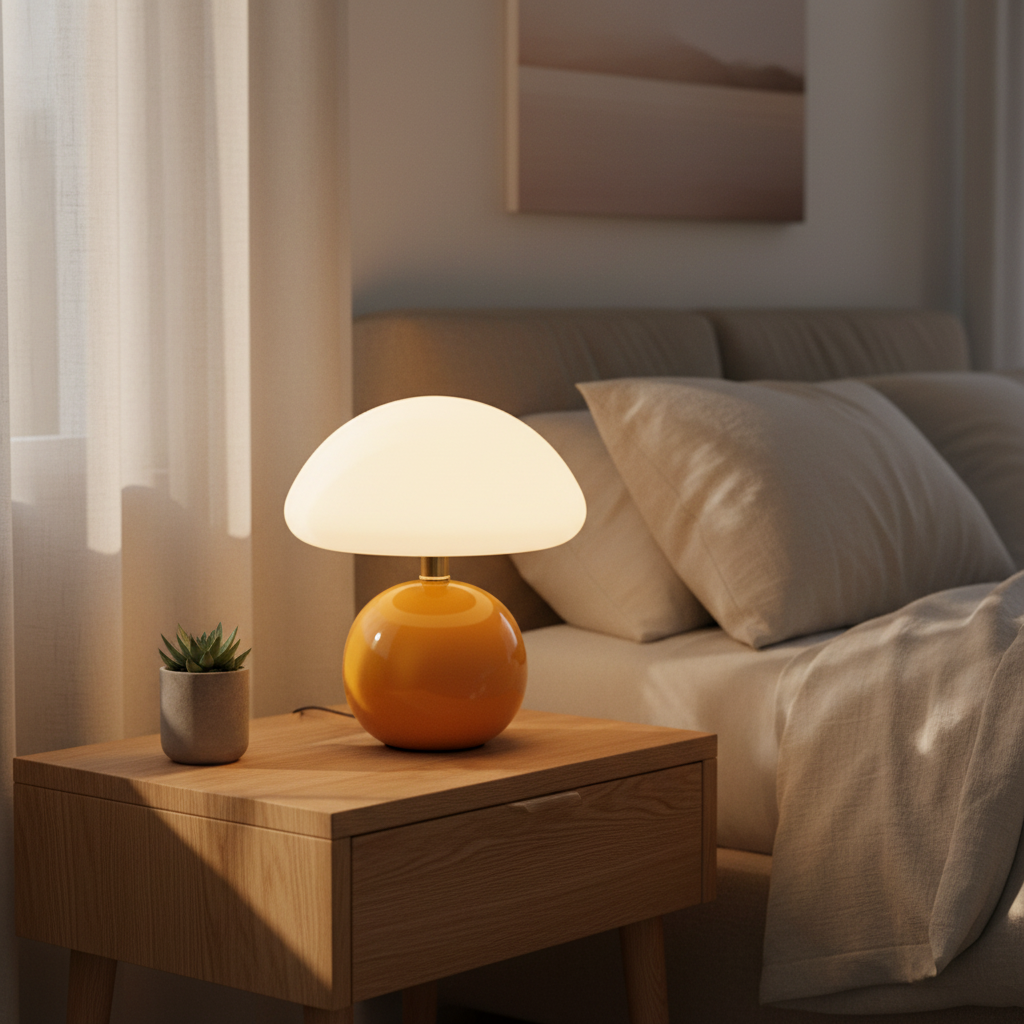 Sleek Ceramic Mushroom Table Lamp – Adjustable Light in 3 Colors