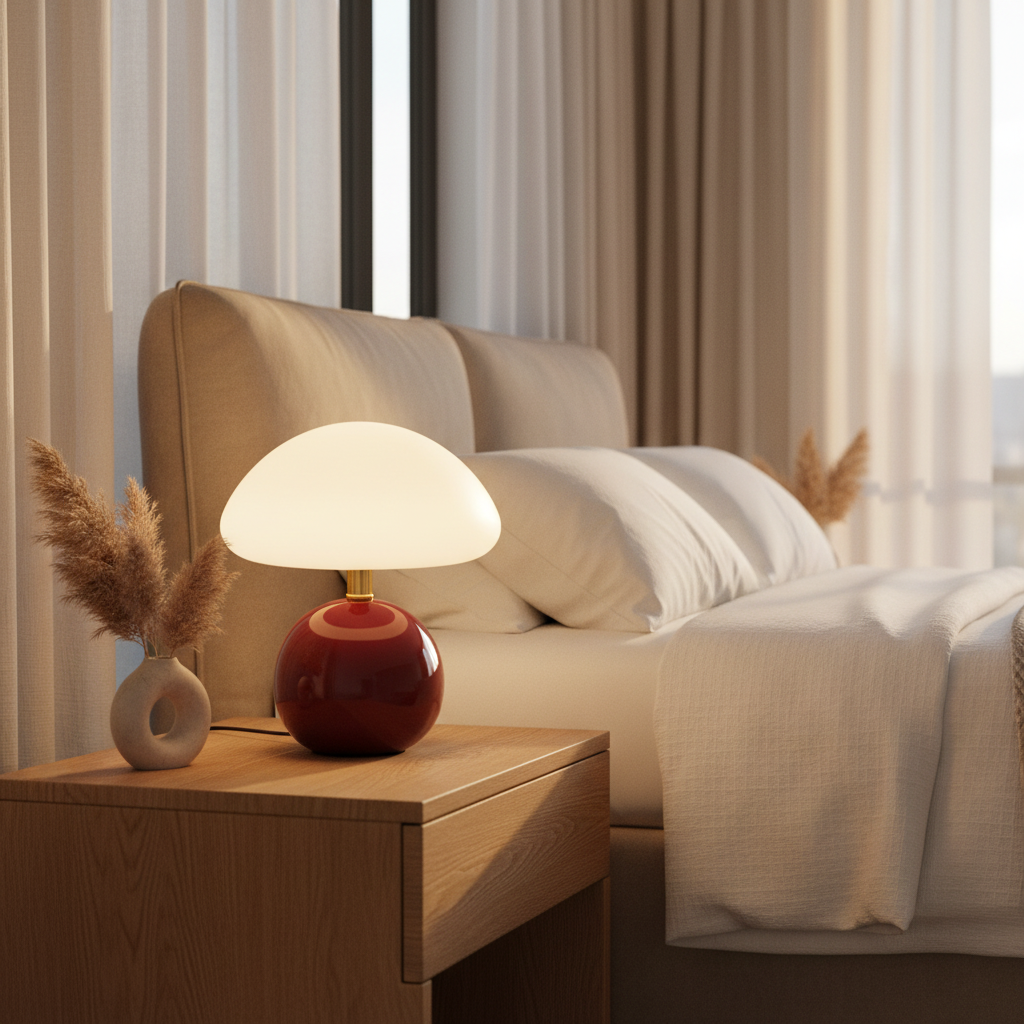 Sleek Ceramic Mushroom Table Lamp – Adjustable Light in 3 Colors