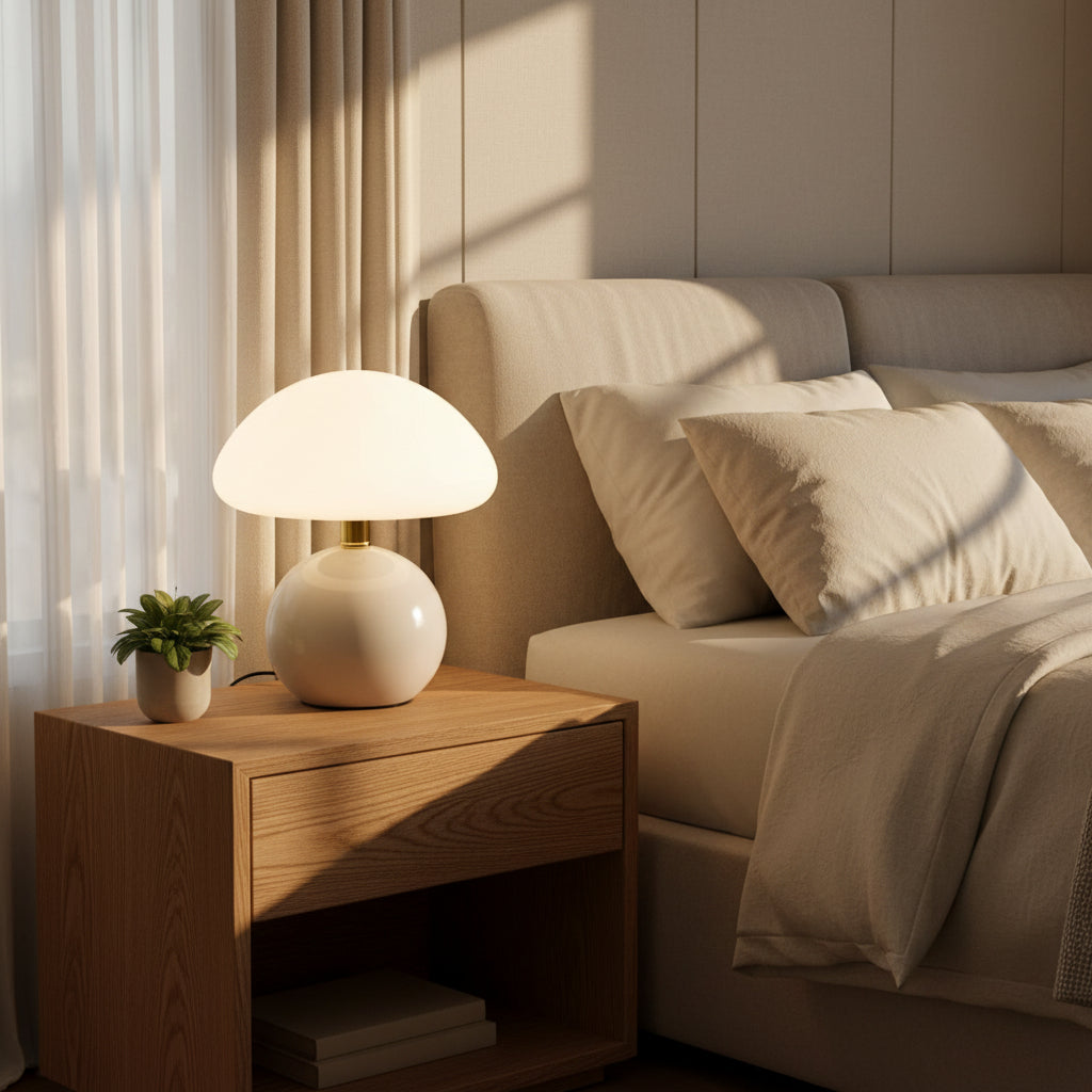 Sleek Ceramic Mushroom Table Lamp – Adjustable Light in 3 Colors