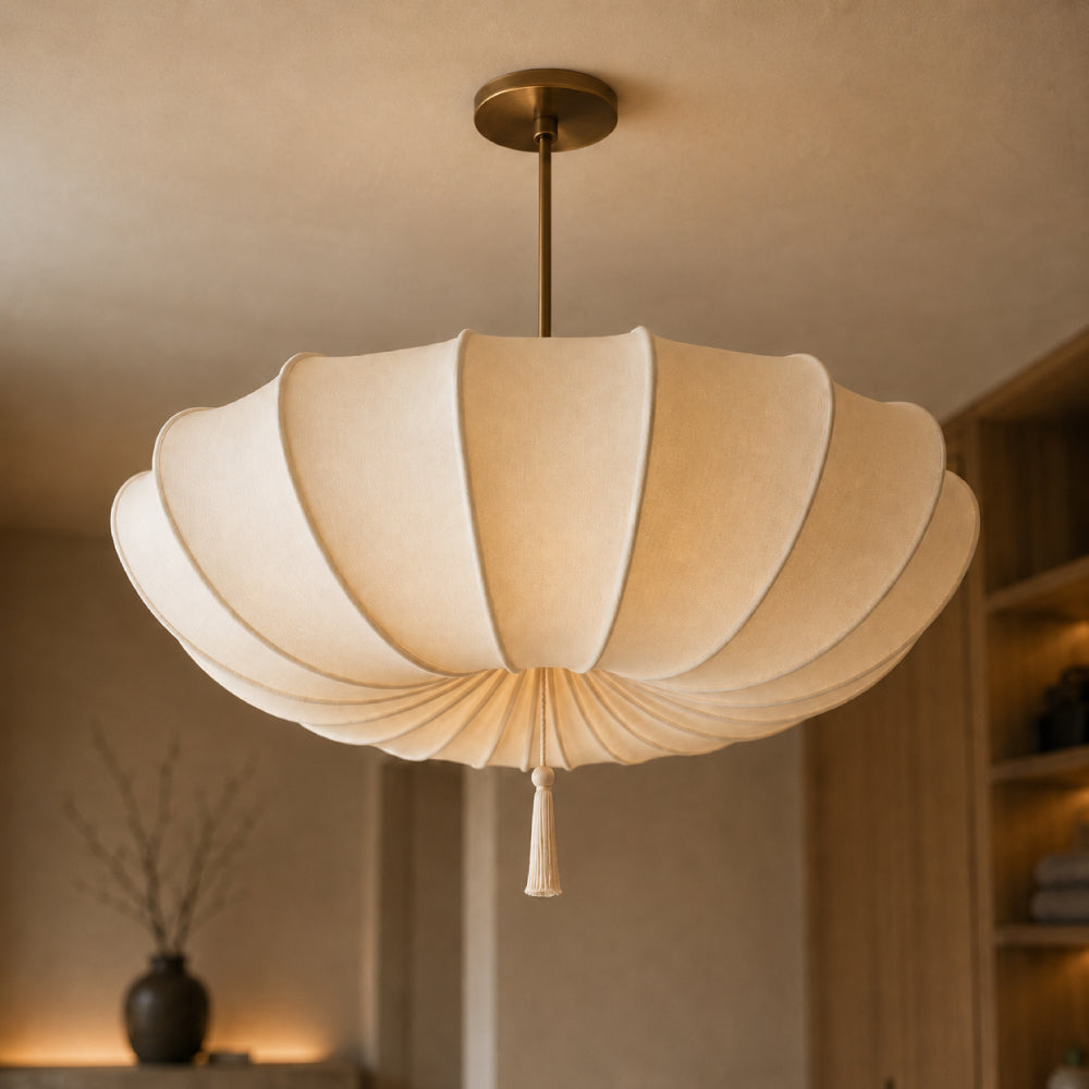 Fabric Chandelier – Layered Pleated Shade in Nordic Style
