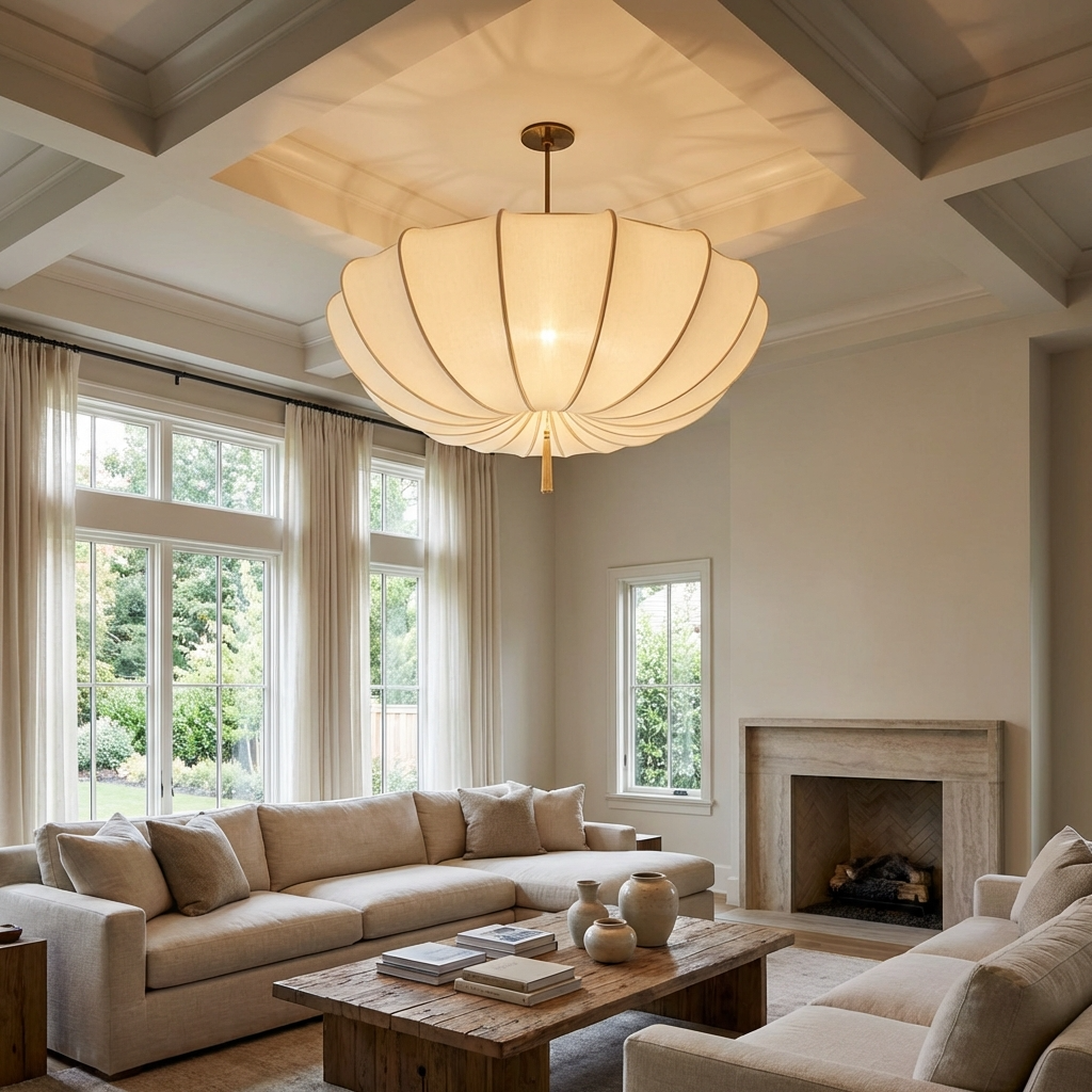 Fabric Chandelier – Layered Pleated Shade in Nordic Style