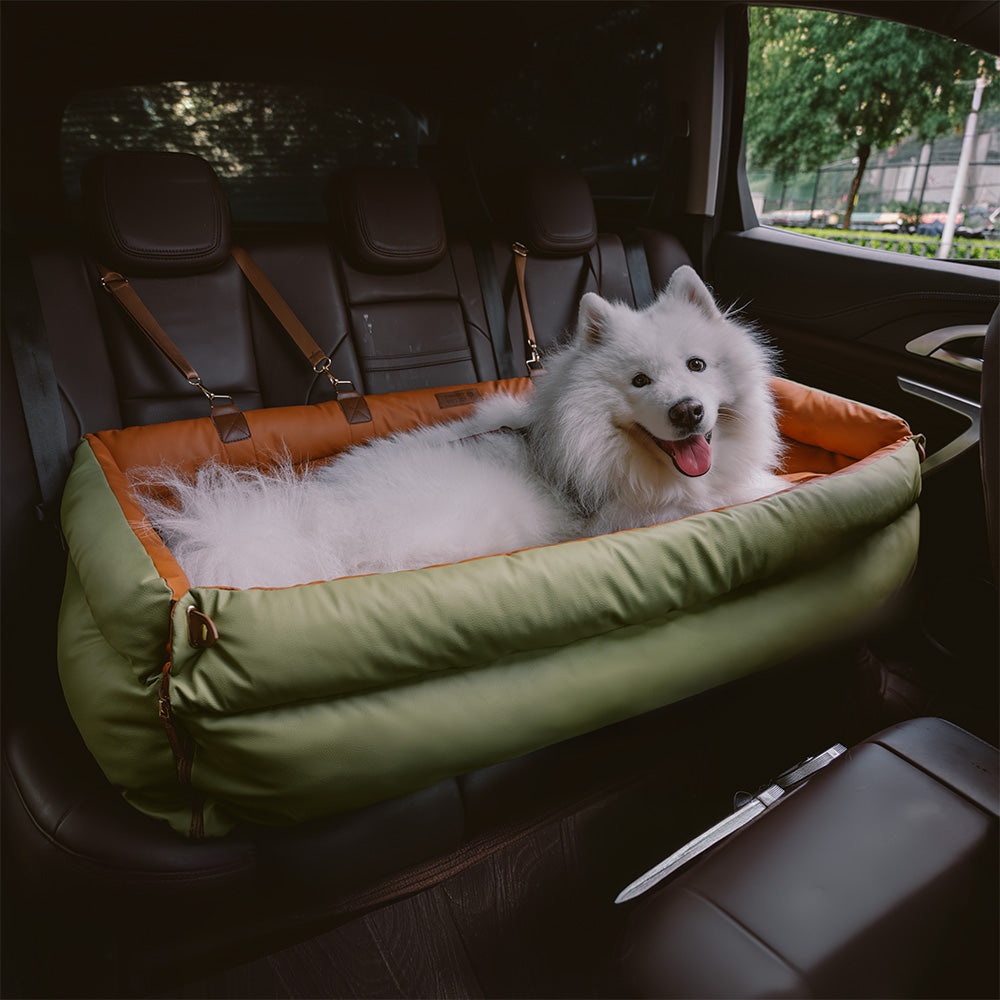Large Faux Leather Dog Car Seat – Non-Slip Base and Padded Comfort