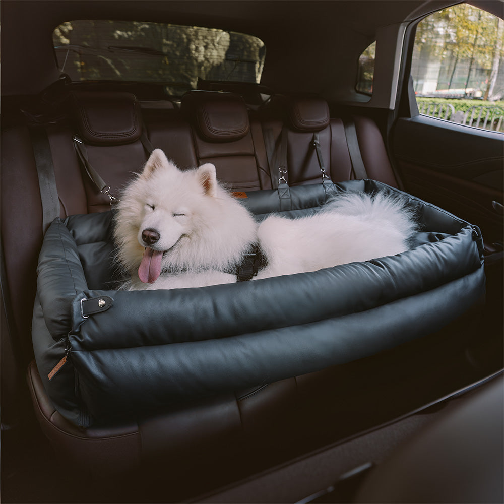 Large Faux Leather Dog Car Seat – Non-Slip Base and Padded Comfort