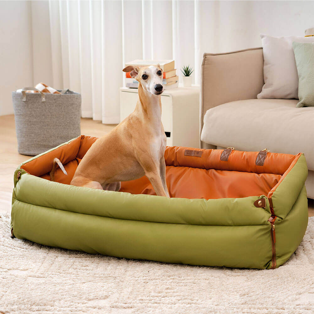 Large Faux Leather Dog Car Seat – Non-Slip Base and Padded Comfort