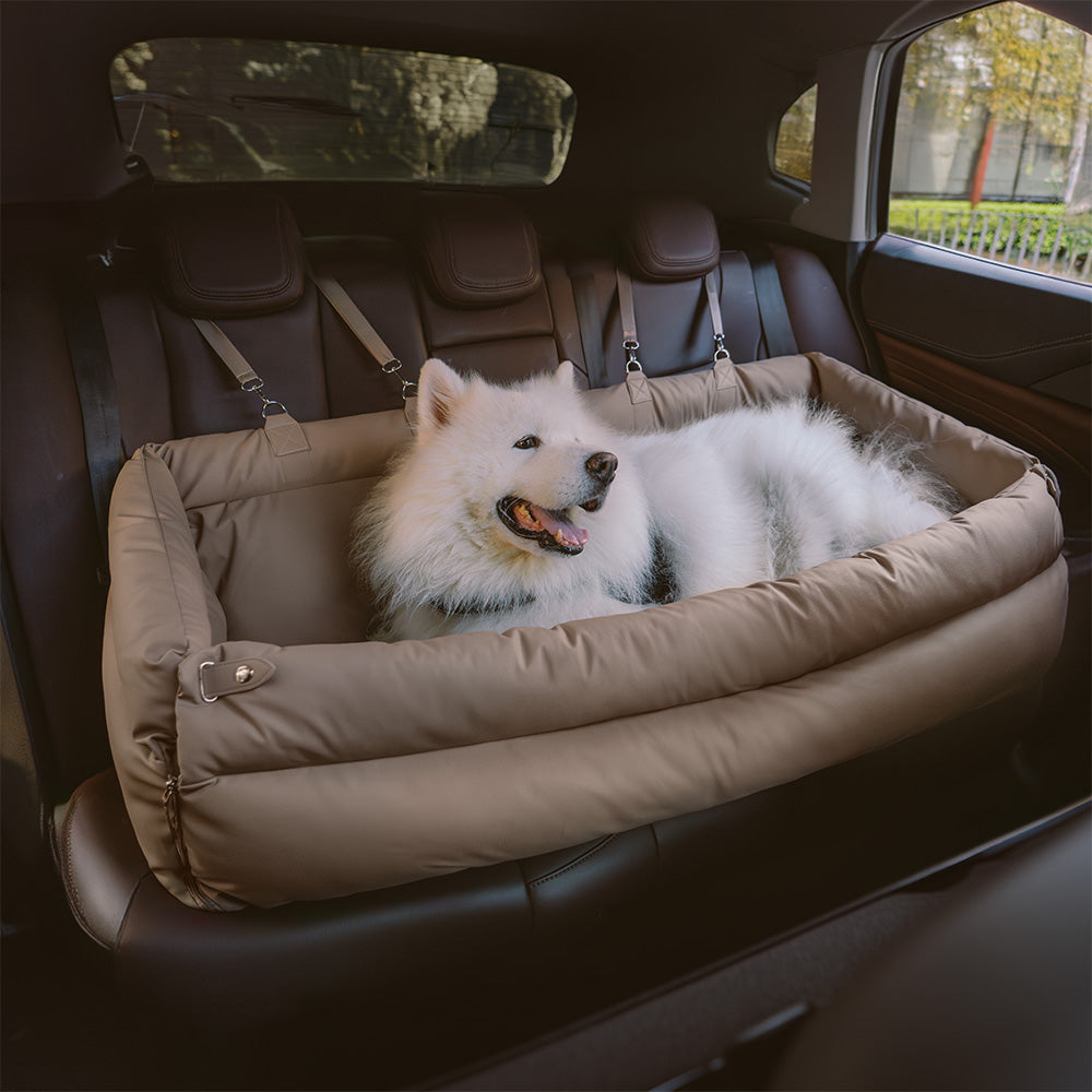 Large Faux Leather Dog Car Seat – Non-Slip Base and Padded Comfort