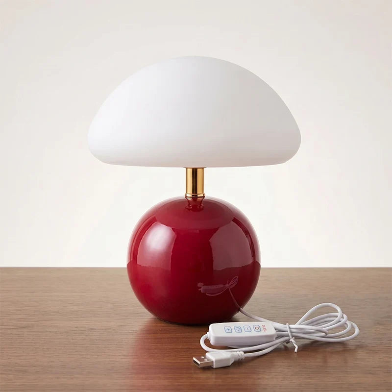 Mushroom Table Lamp with Ceramic Base and Opal Glass Shade