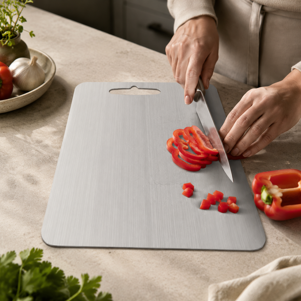 Titanium Stainless Steel Cutting Board – Antibacterial and Odor-Resistant