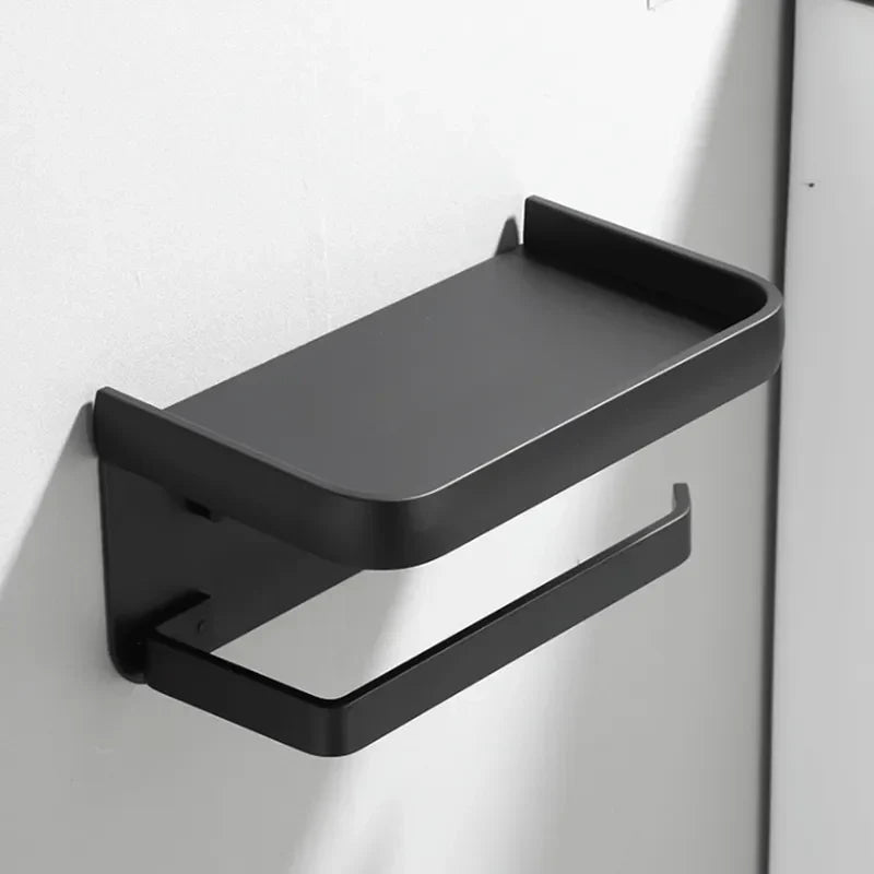 Aluminum Toilet Roll Holder with Storage Shelf – Modern Space-Saving Design