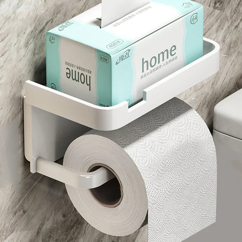 Aluminum Toilet Roll Holder with Storage Shelf – Modern Space-Saving Design