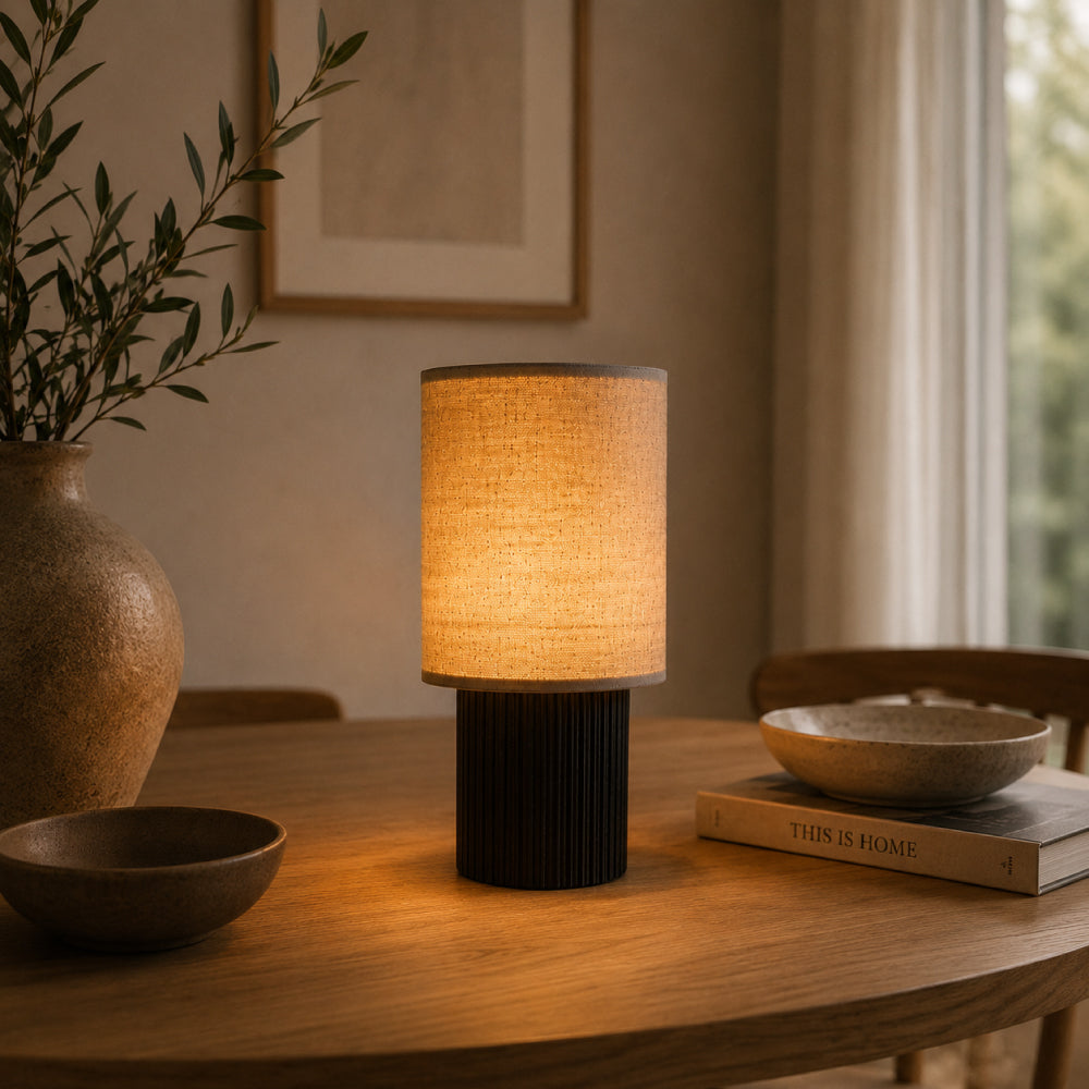 Cordless Aluminum Table Lamp – Canvas Shade with Dimmable LED