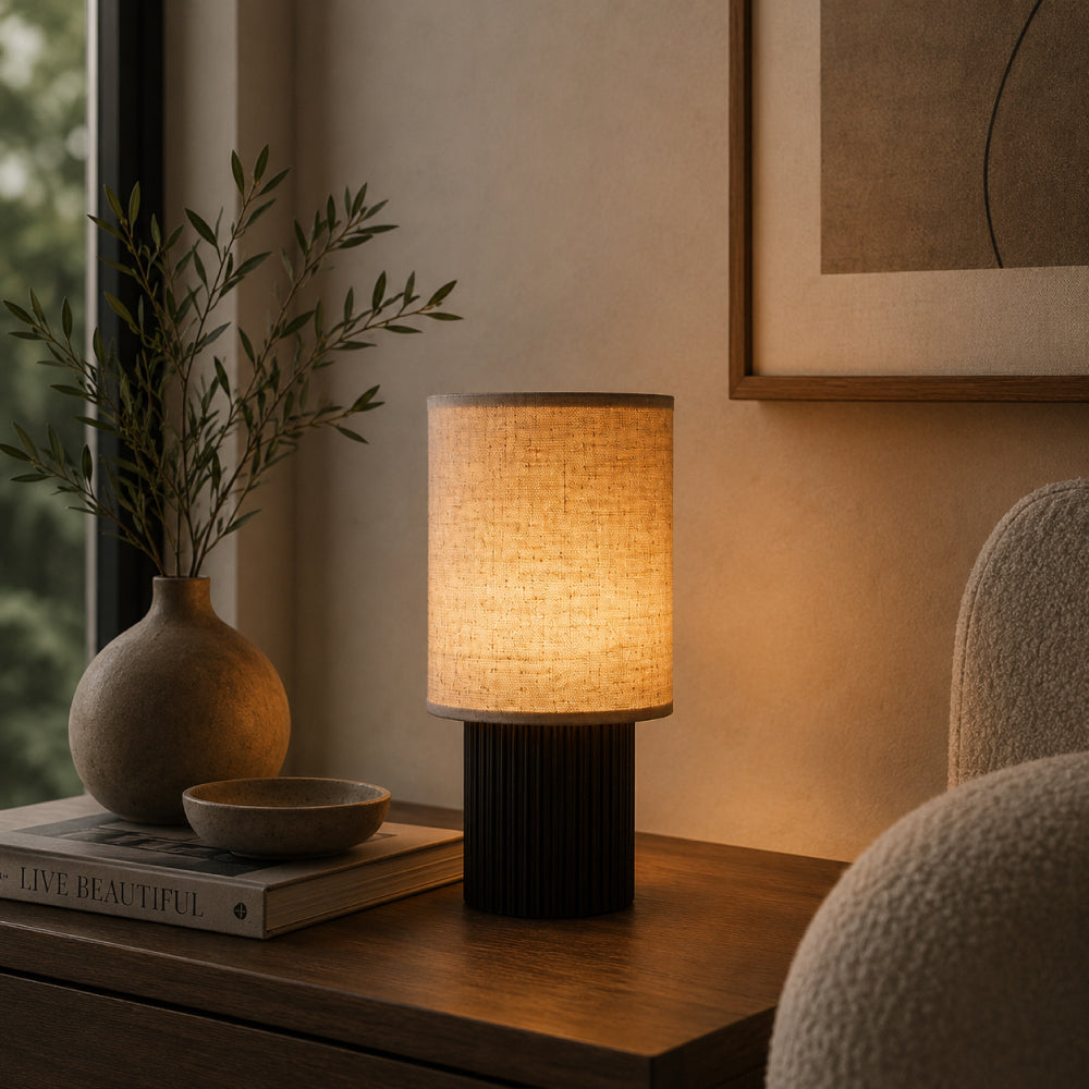 Cordless Aluminum Table Lamp – Canvas Shade with Dimmable LED