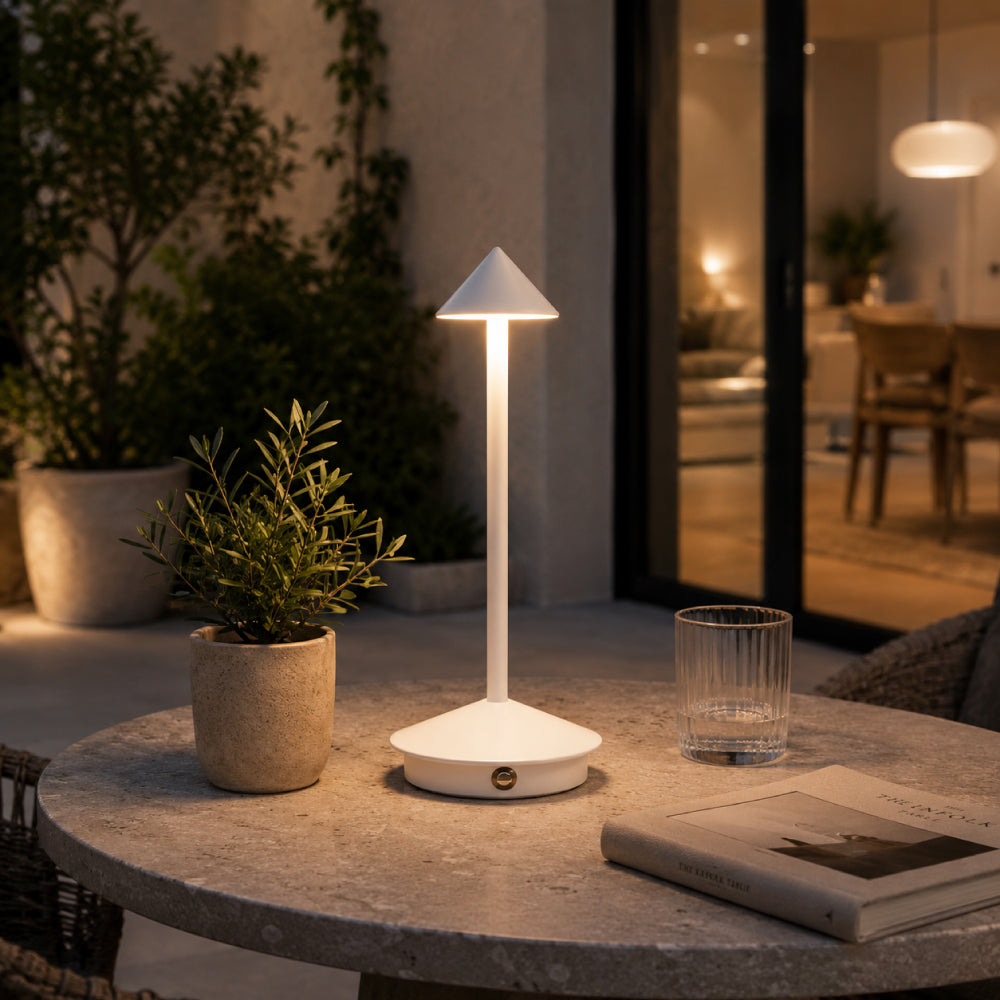Cordless Aluminum Table Lamp – Cone Shade with Slim Silhouette