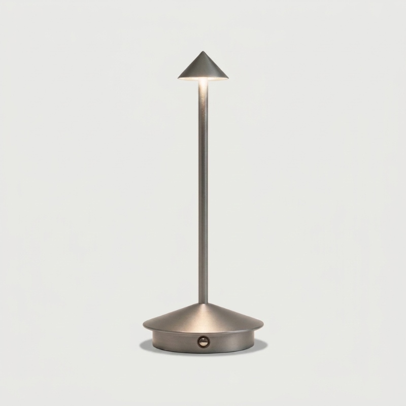 Cordless Aluminum Table Lamp – Cone Shade with Slim Silhouette