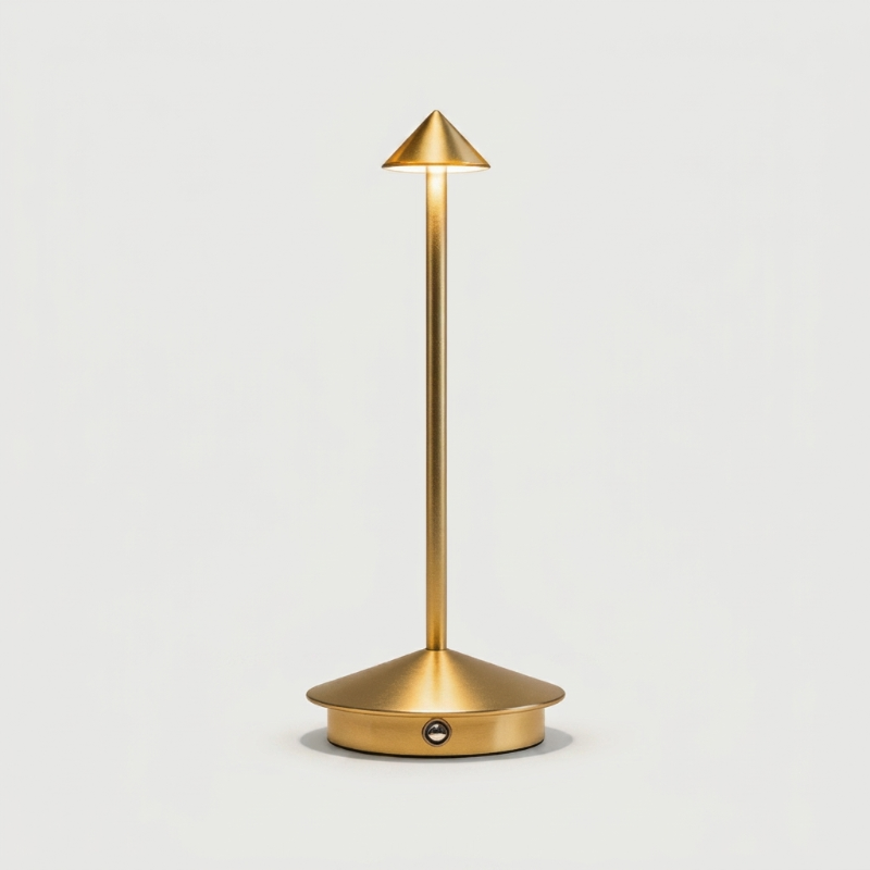Cordless Aluminum Table Lamp – Cone Shade with Slim Silhouette