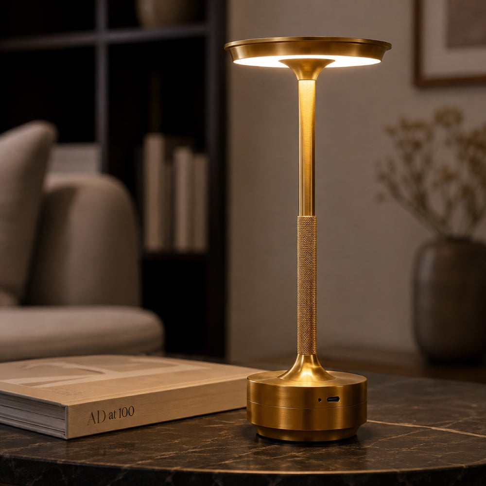 Cordless Aluminum Table Lamp – Rechargeable with Touch Control