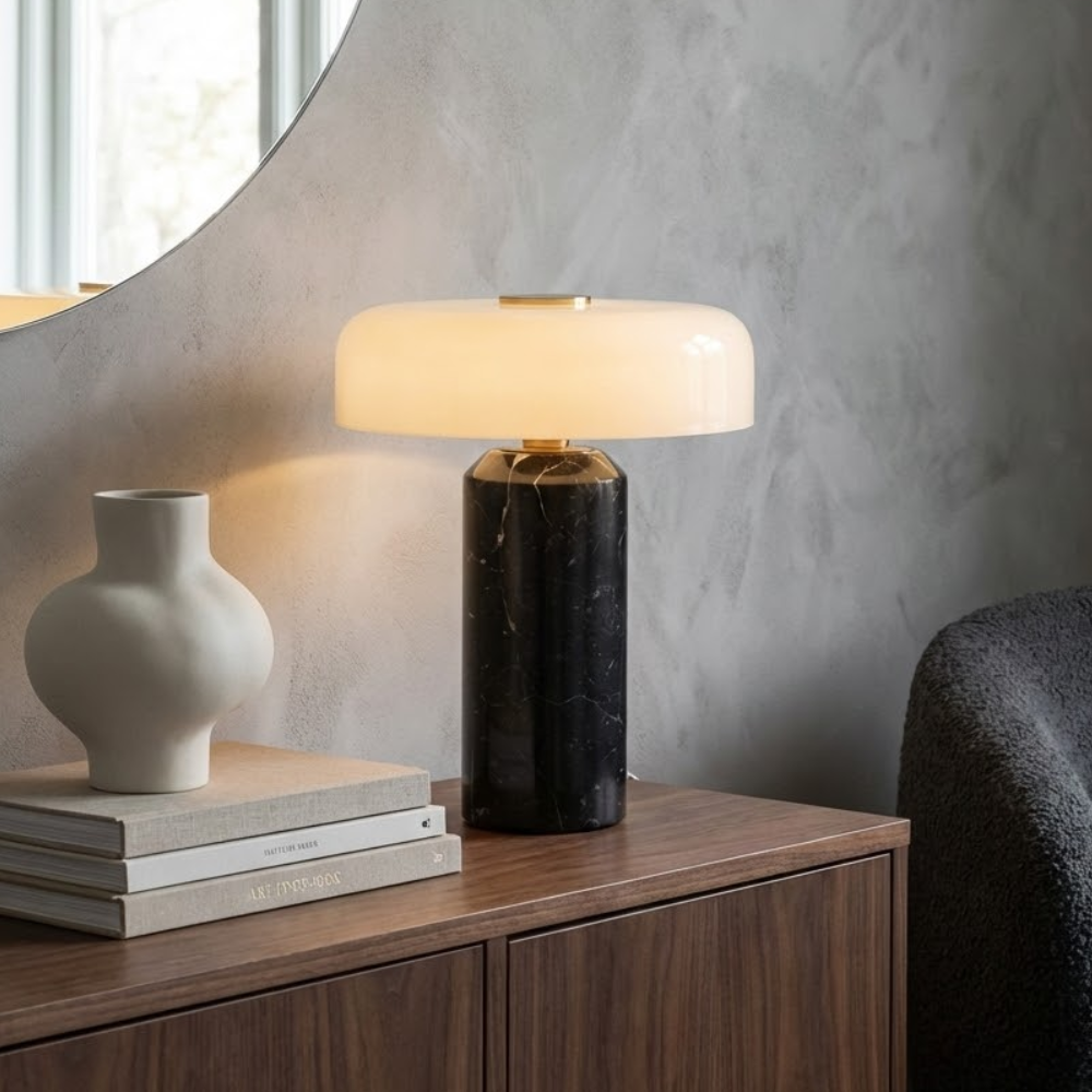 Cordless Marble Table Lamp with Opal Shade and Touch Control – Modern Indoor Lighting