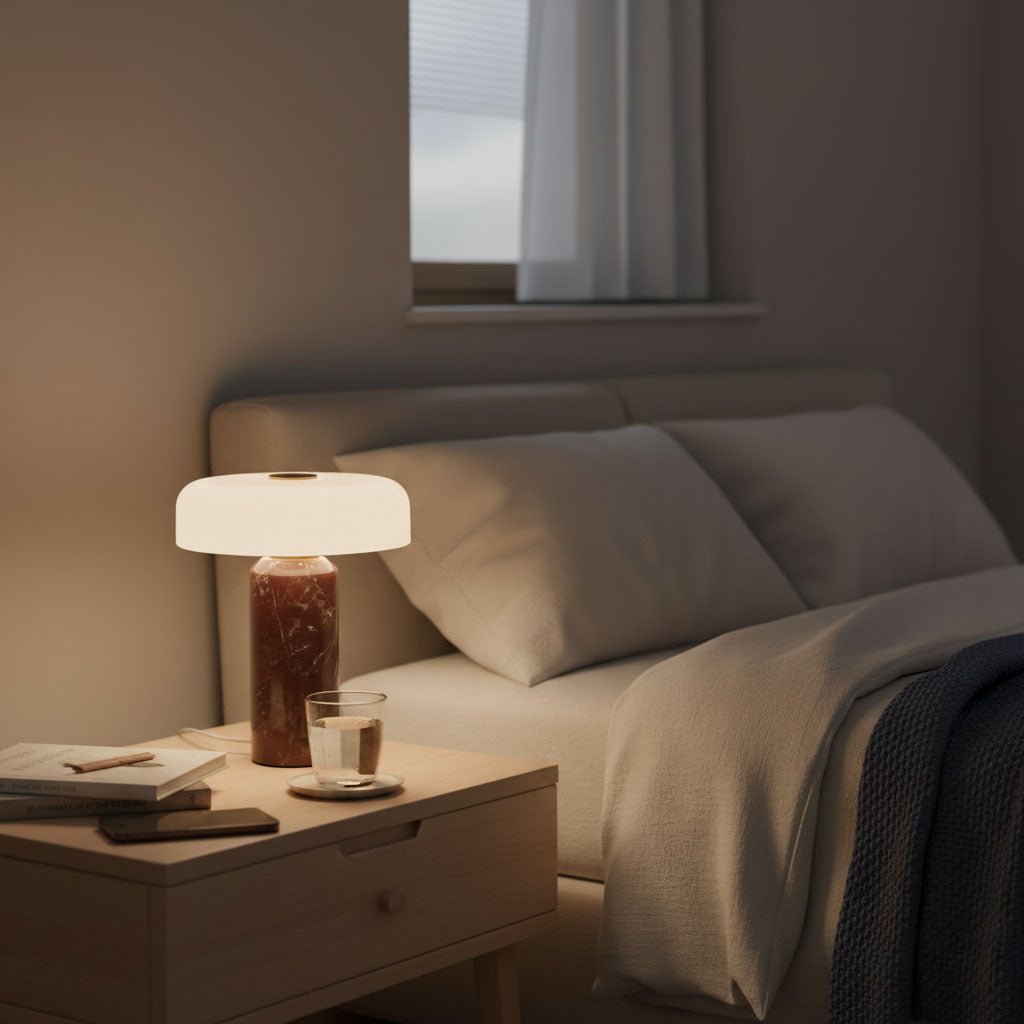 Cordless Marble Table Lamp with Opal Shade and Touch Control – Modern Indoor Lighting
