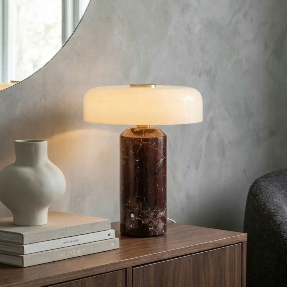 Cordless Marble Table Lamp with Opal Shade and Touch Control – Modern Indoor Lighting