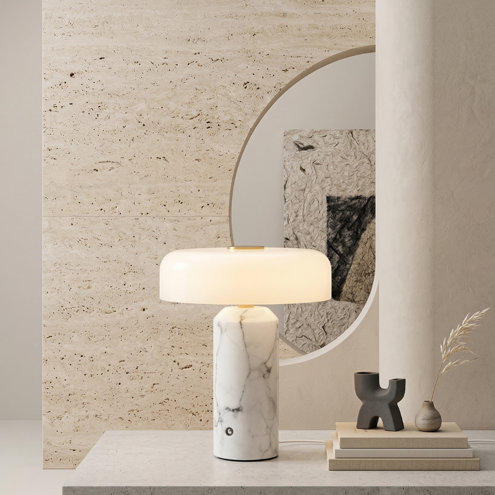 Cordless Marble Table Lamp with Opal Shade and Touch Control – Modern Indoor Lighting