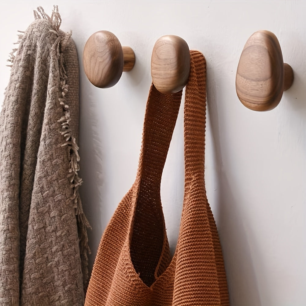 Solid Wood Wall Hooks with Organic Design and High Load Capacity