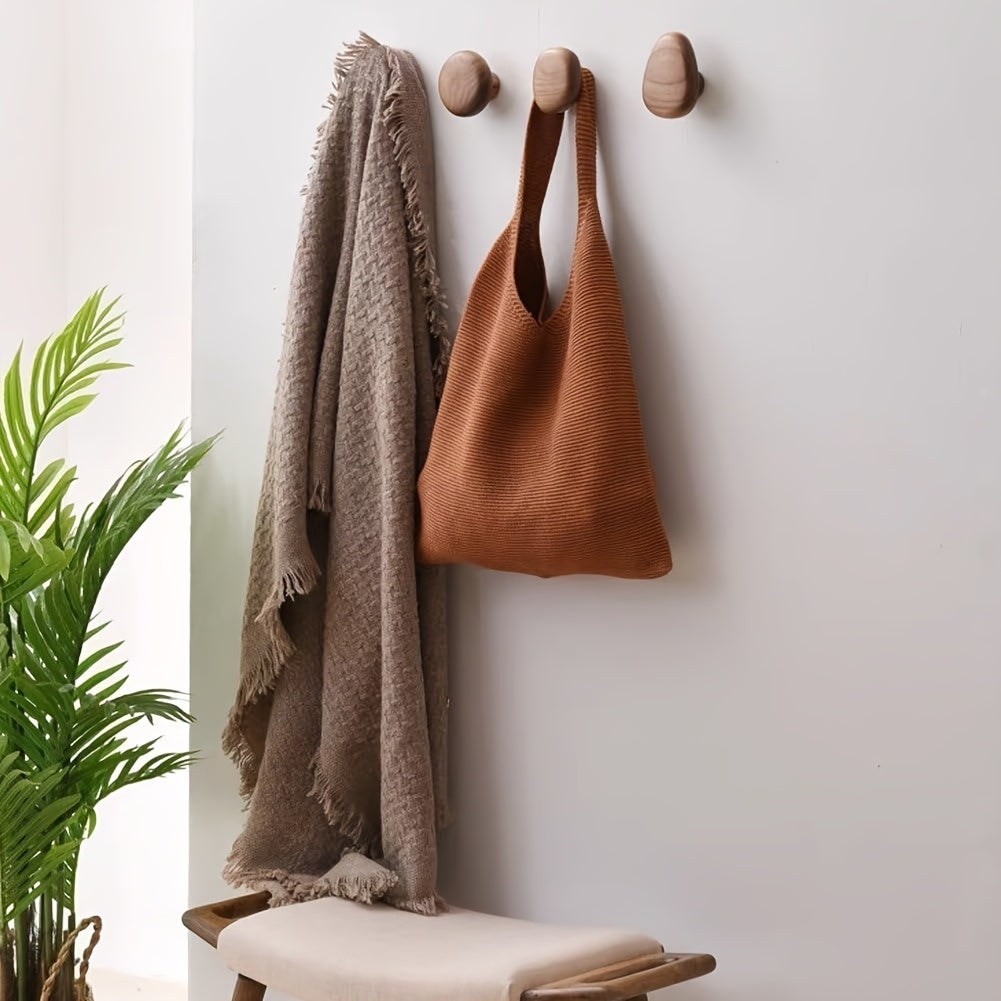 Solid Wood Wall Hooks with Organic Design and High Load Capacity