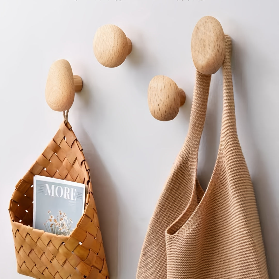 Solid Wood Wall Hooks with Organic Design and High Load Capacity