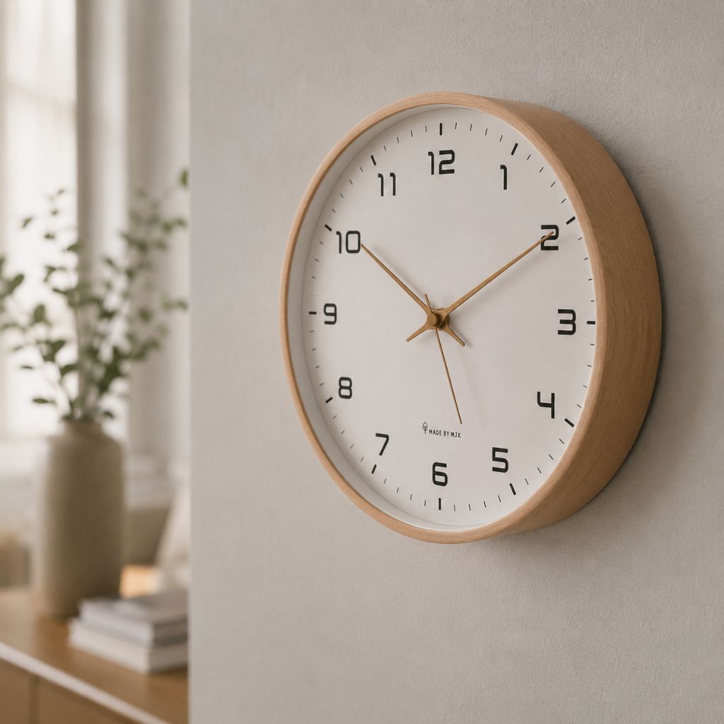 Wooden Wall Clock with Silent Quartz Movement – Minimalist Solid Wood Design