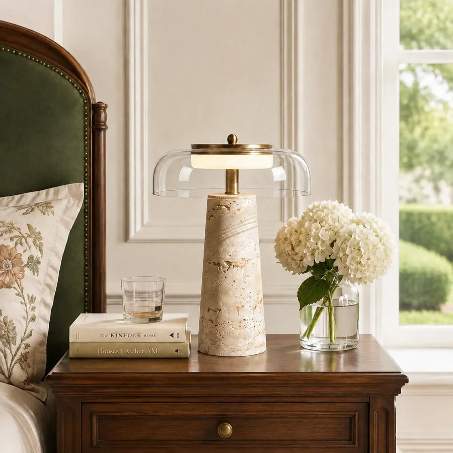 Travertine Glass Table Lamp with Organic Design and Natural Finish
