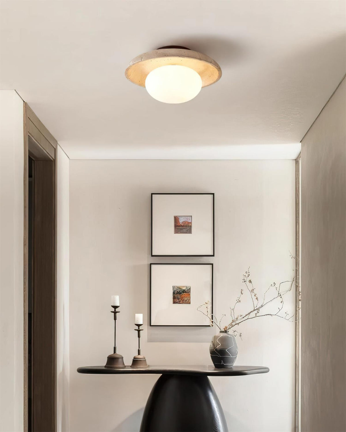 Travertine Ceiling Light – Stone Ring with Globe Light