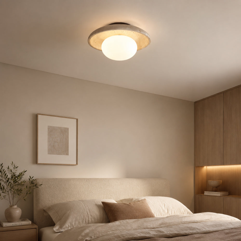 Travertine Ceiling Light – Stone Ring with Globe Light