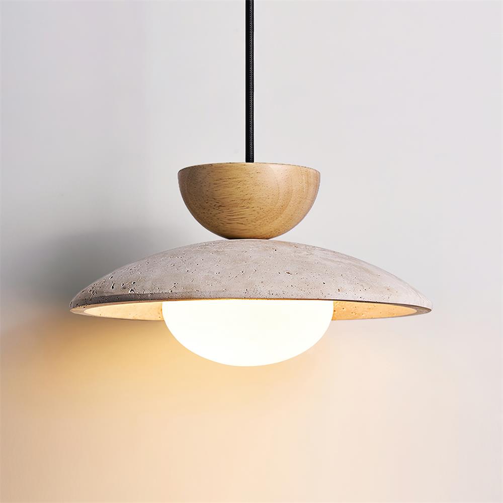 Travertine Pendant Light – White Glass Globe with Adjustable Height