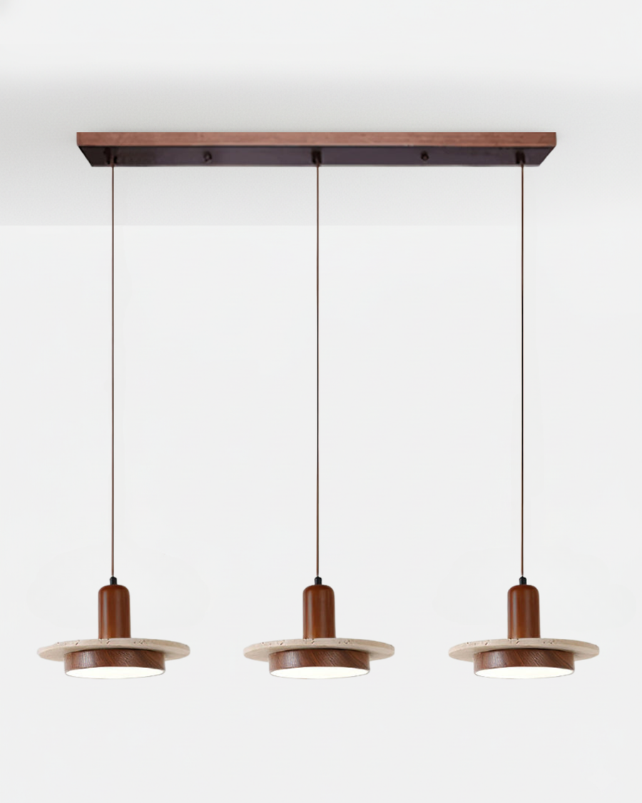 Travertine Pendant Light – Scandinavian Design with Wood Details for Dining Tables