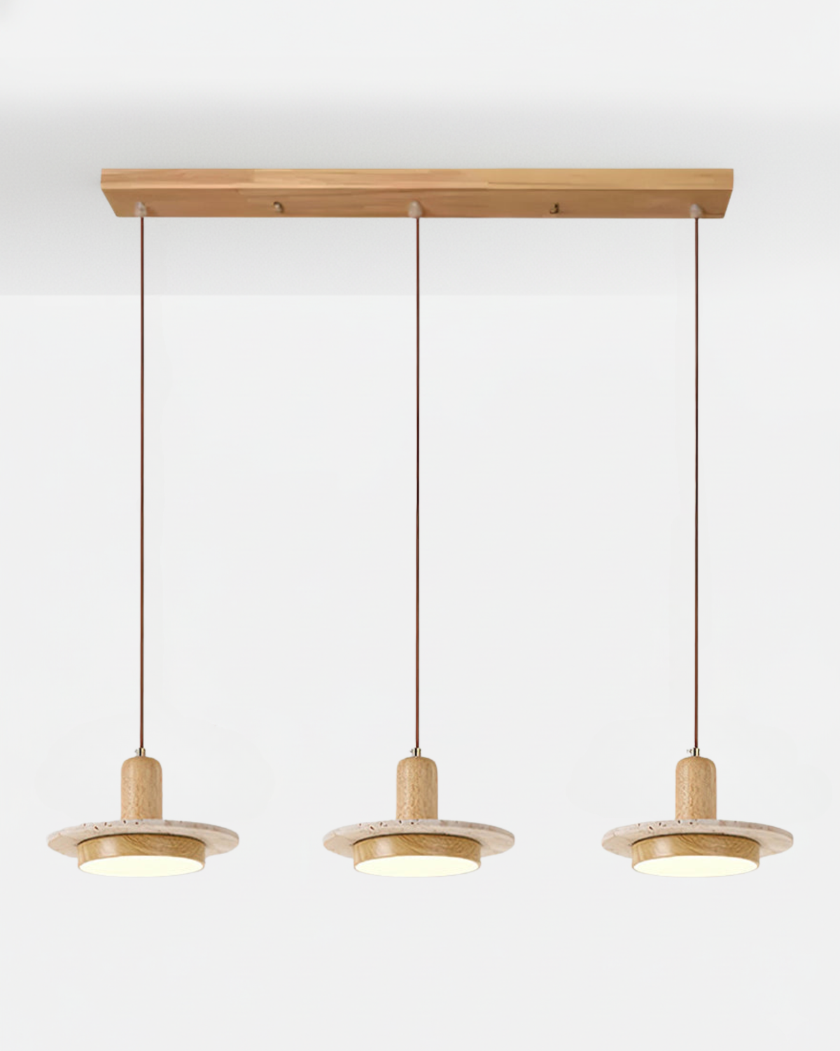 Travertine Pendant Light – Scandinavian Design with Wood Details for Dining Tables