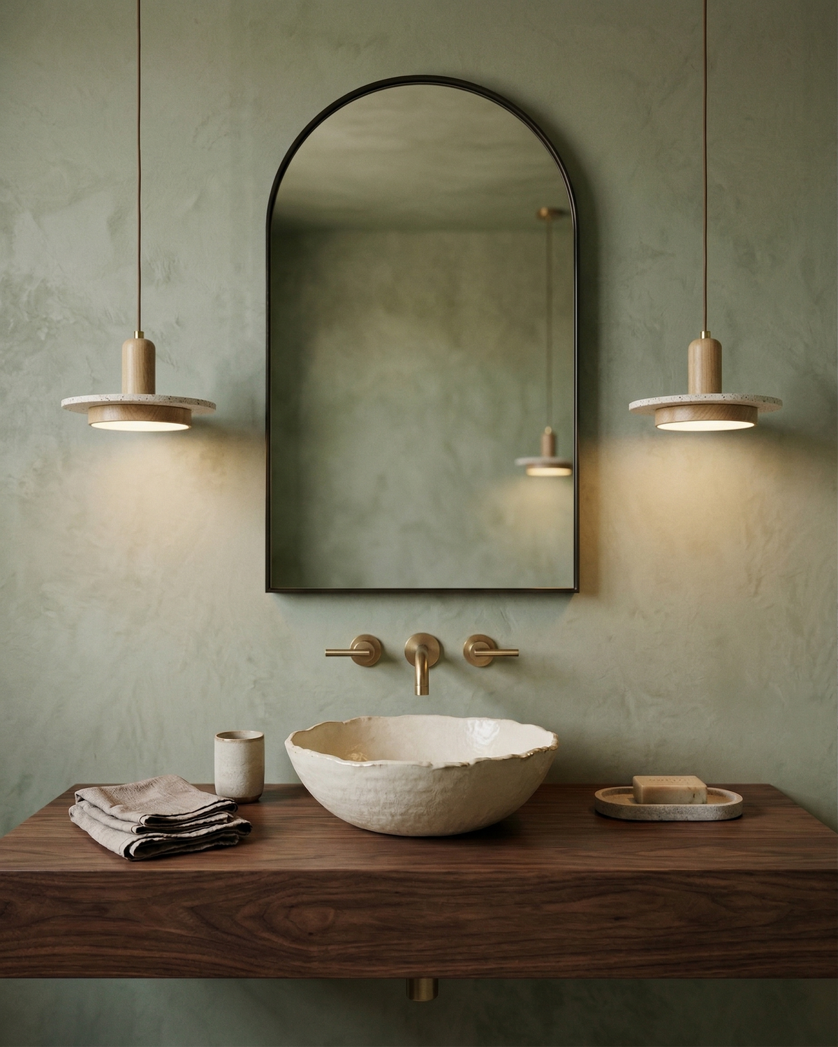 Travertine Pendant Light – Scandinavian Design with Wood Details for Dining Tables